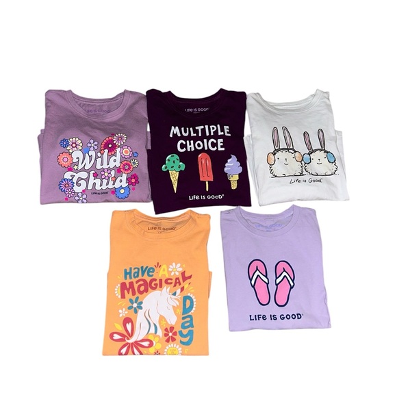 Life Is Good Graphic Crew Neck Tee Bundle Girls Size L&XL 3 Long Sleeve 2 S/S - Picture 4 of 4